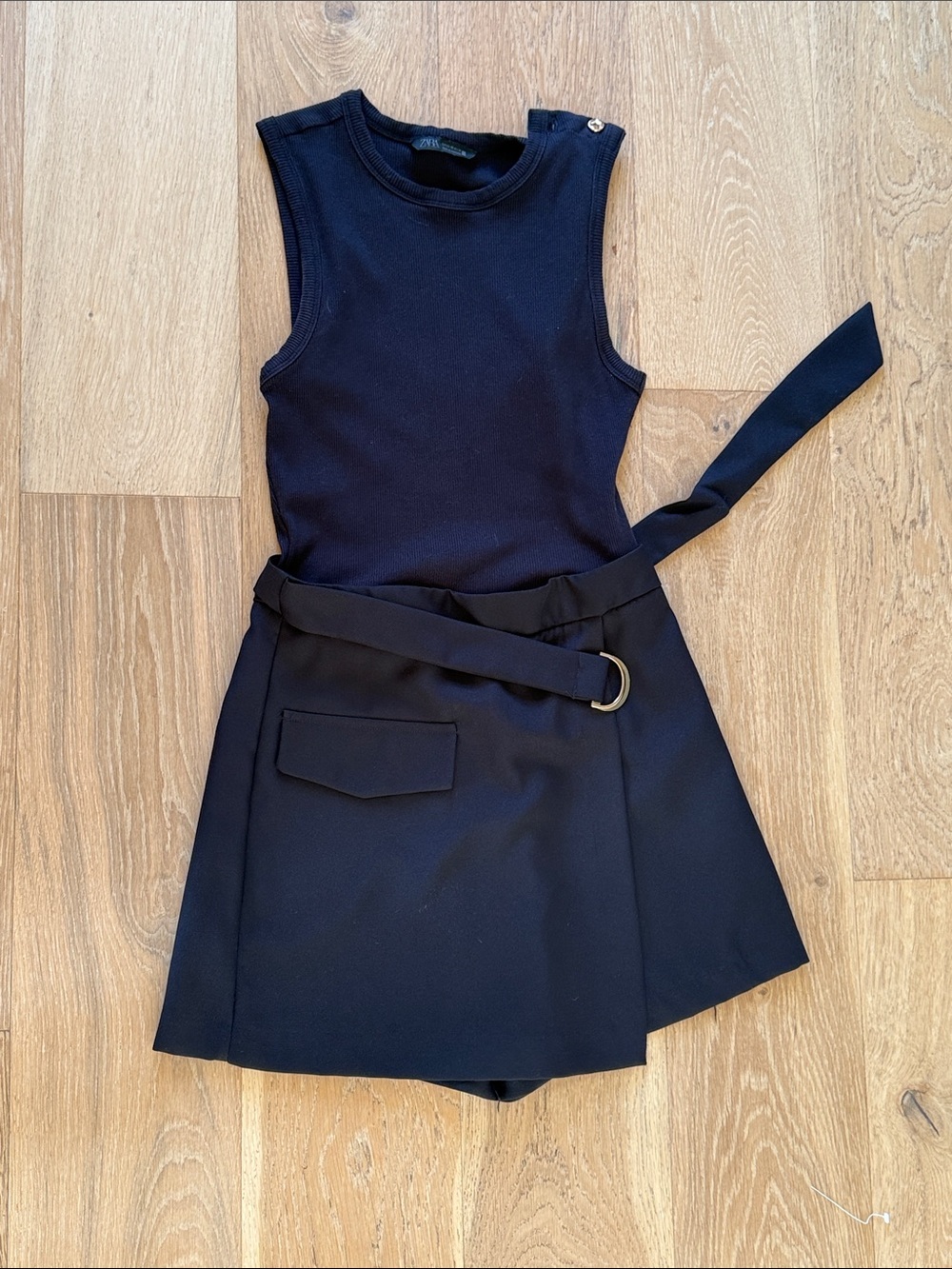 Zara Black Mini Wrap Skirt with D-Ring Belt